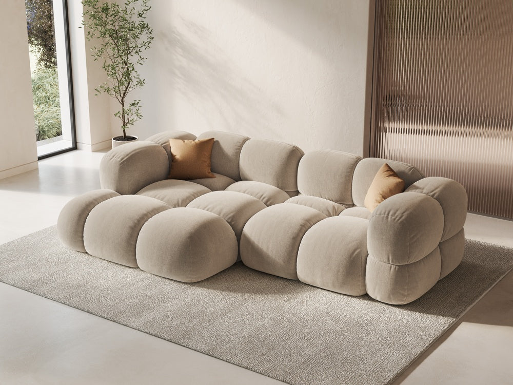 
3-Seater Designer Corner Sofa "Loretto" - Light Beige Velvet / Left corner section