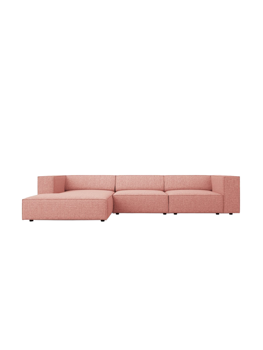 
4-Seater Designer Corner Sofa "Arendal" - Chenille Pink / Left corner section