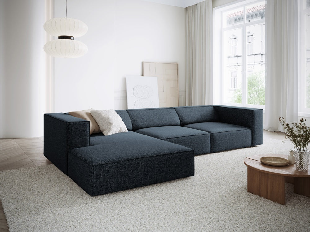 
4-Seater Designer Corner Sofa "Arendal" - Chenille Royal Blue / Left corner section