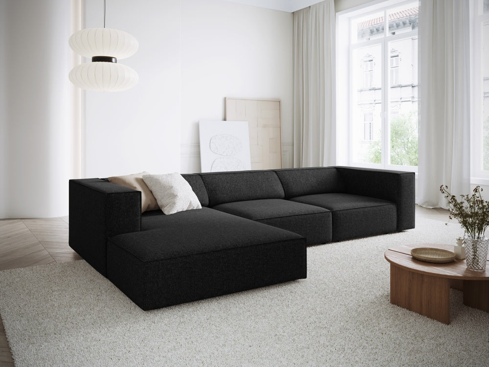 
4-Seater Designer Corner Sofa "Arendal" - Chenille Black / Left corner section