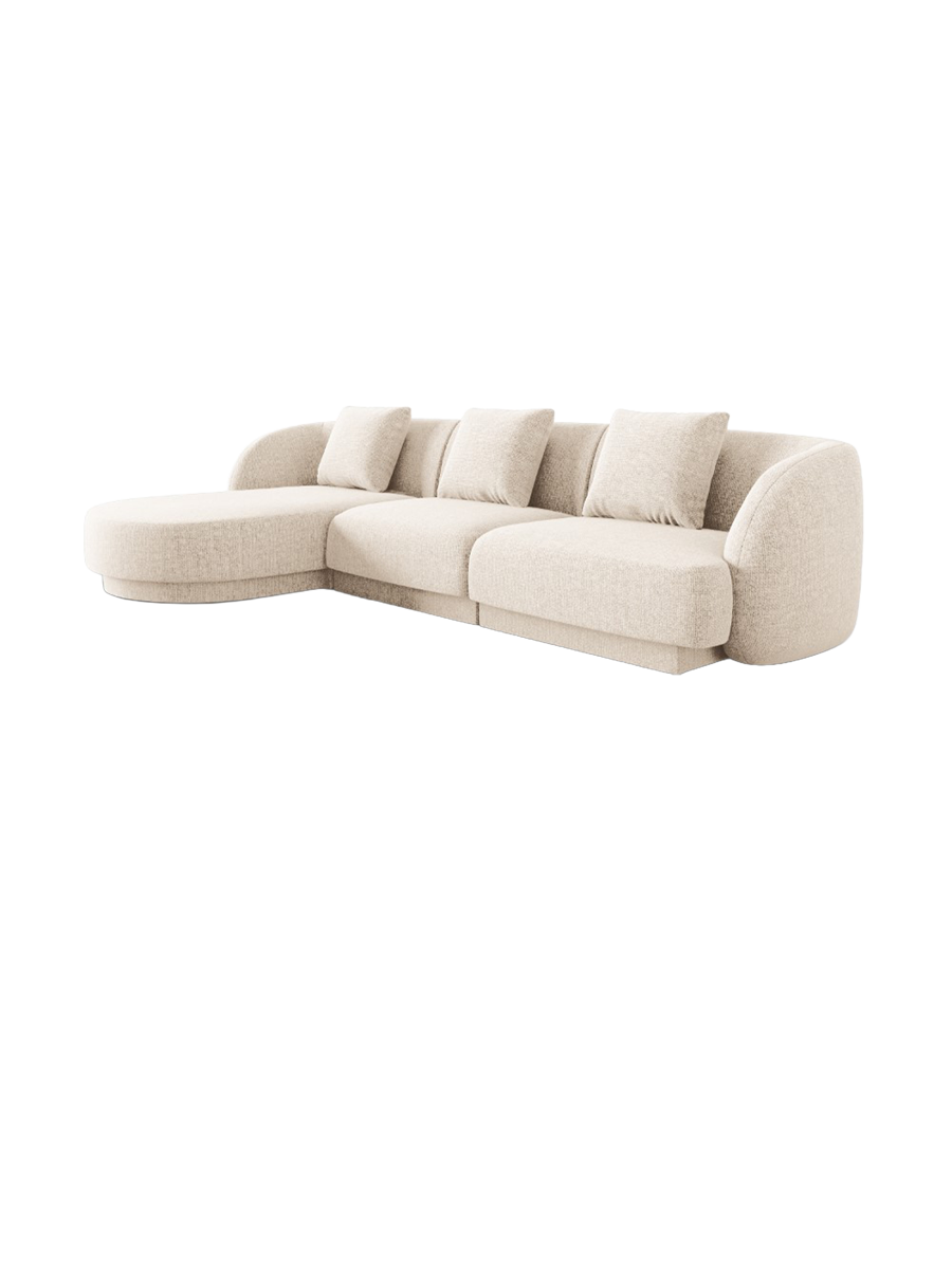 
4-seater designer corner sofa "Tulum" - Chenille Light Beige / Left corner section