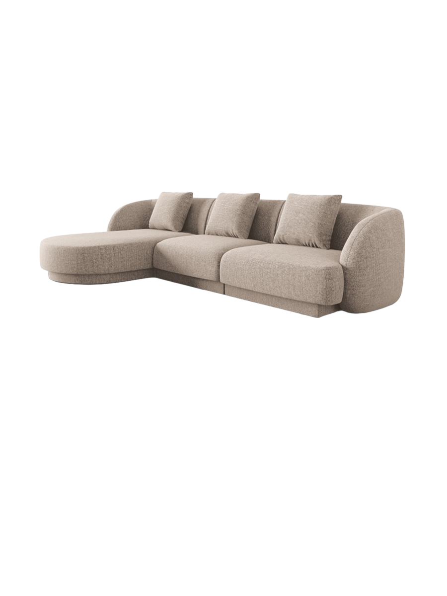 
4-seater designer corner sofa "Tulum" - Chenille Beige / Left corner section