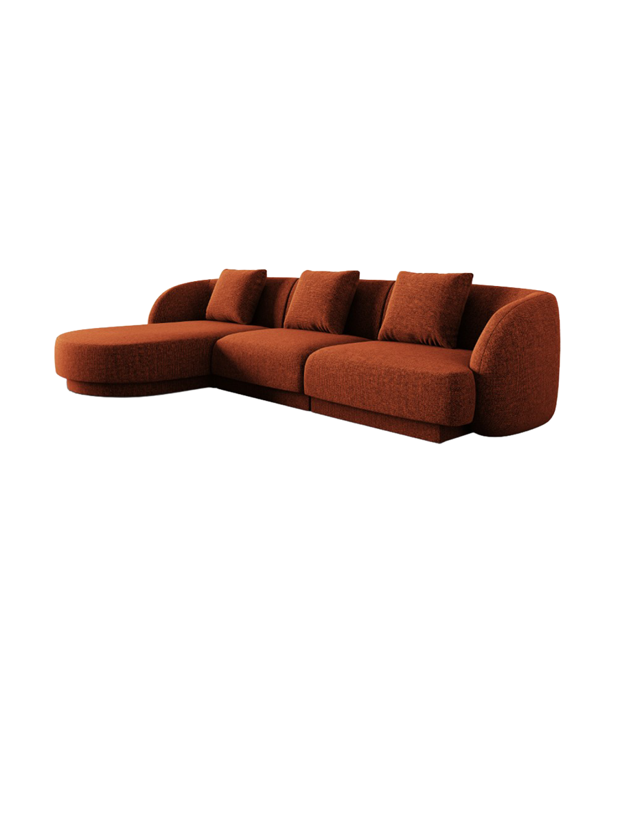 
4-seater designer corner sofa "Tulum" - Chenille Terracotta / Left corner section