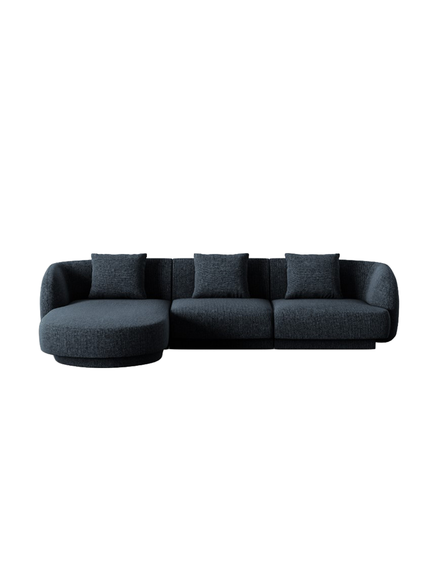
4-seater designer corner sofa "Tulum" - Chenille Royal Blue / Left corner section