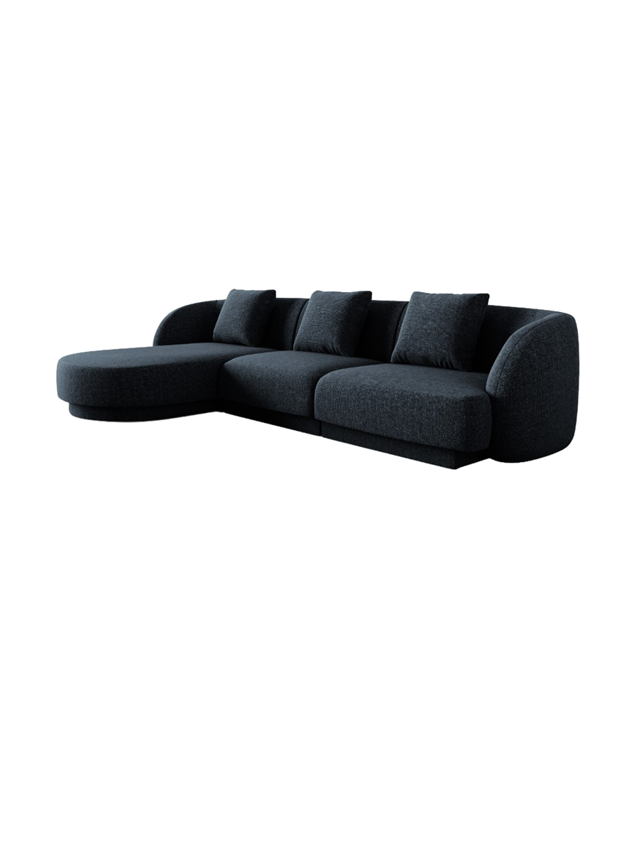 
4-seater designer corner sofa "Tulum" - Chenille Royal Blue / Left corner section