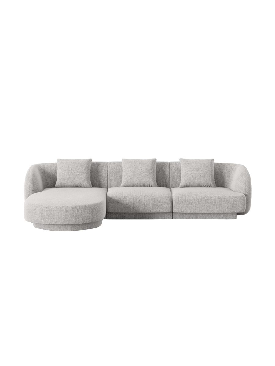 
4-seater designer corner sofa "Tulum" - Chenille Light Grey / Left corner section