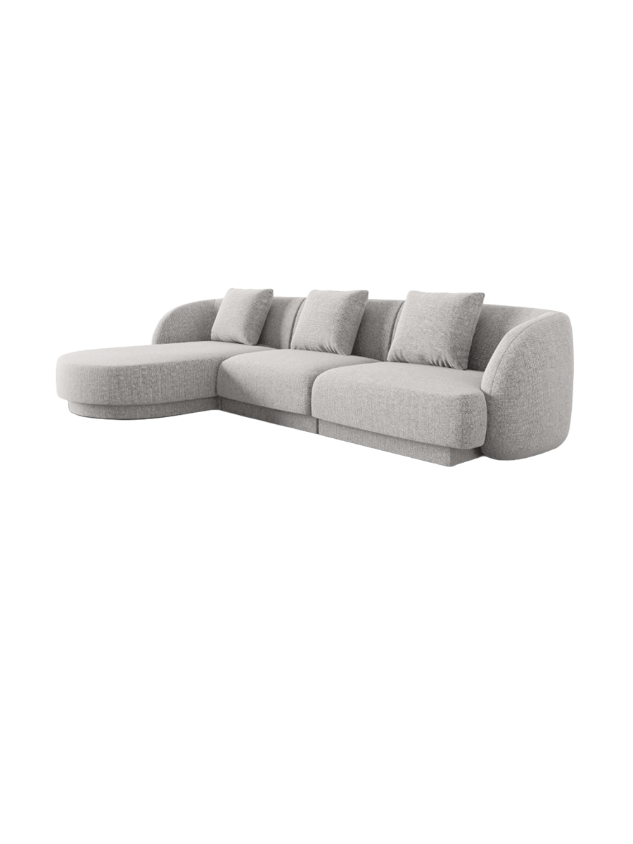 
4-seater designer corner sofa "Tulum" - Chenille Light Grey / Left corner section