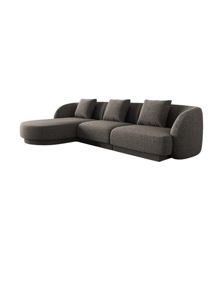 
4-seater designer corner sofa "Tulum" - Chenille Grey / Left corner section