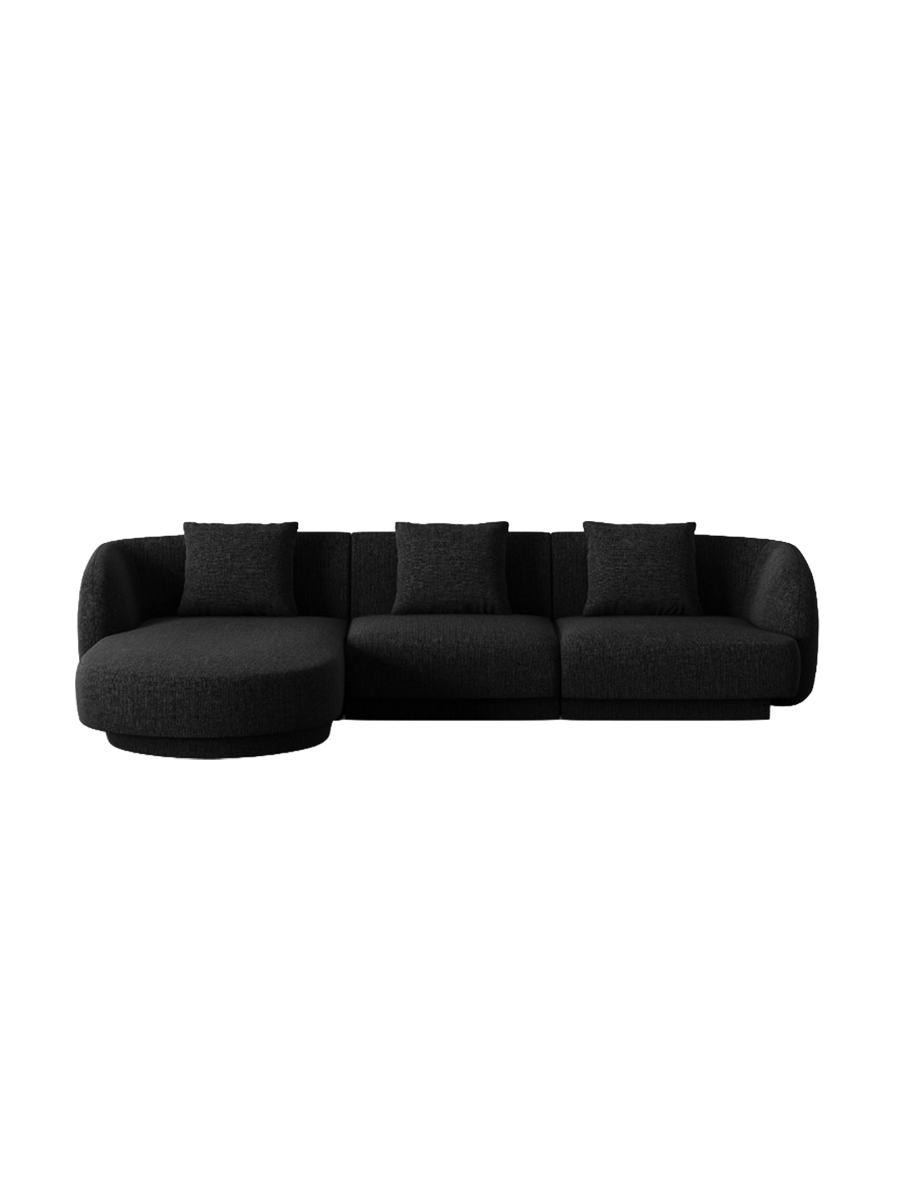 
4-seater designer corner sofa "Tulum" - Chenille Black / Left corner section