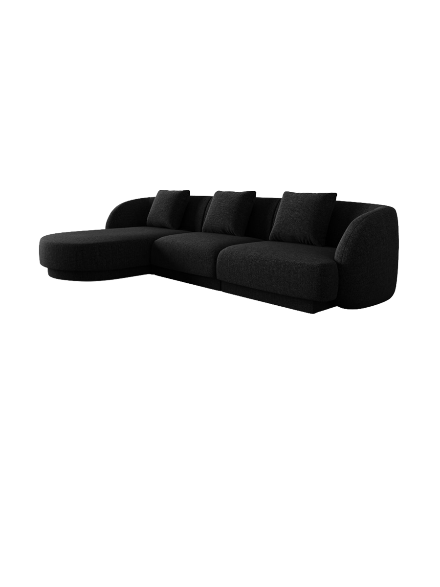 
4-seater designer corner sofa "Tulum" - Chenille Black / Left corner section