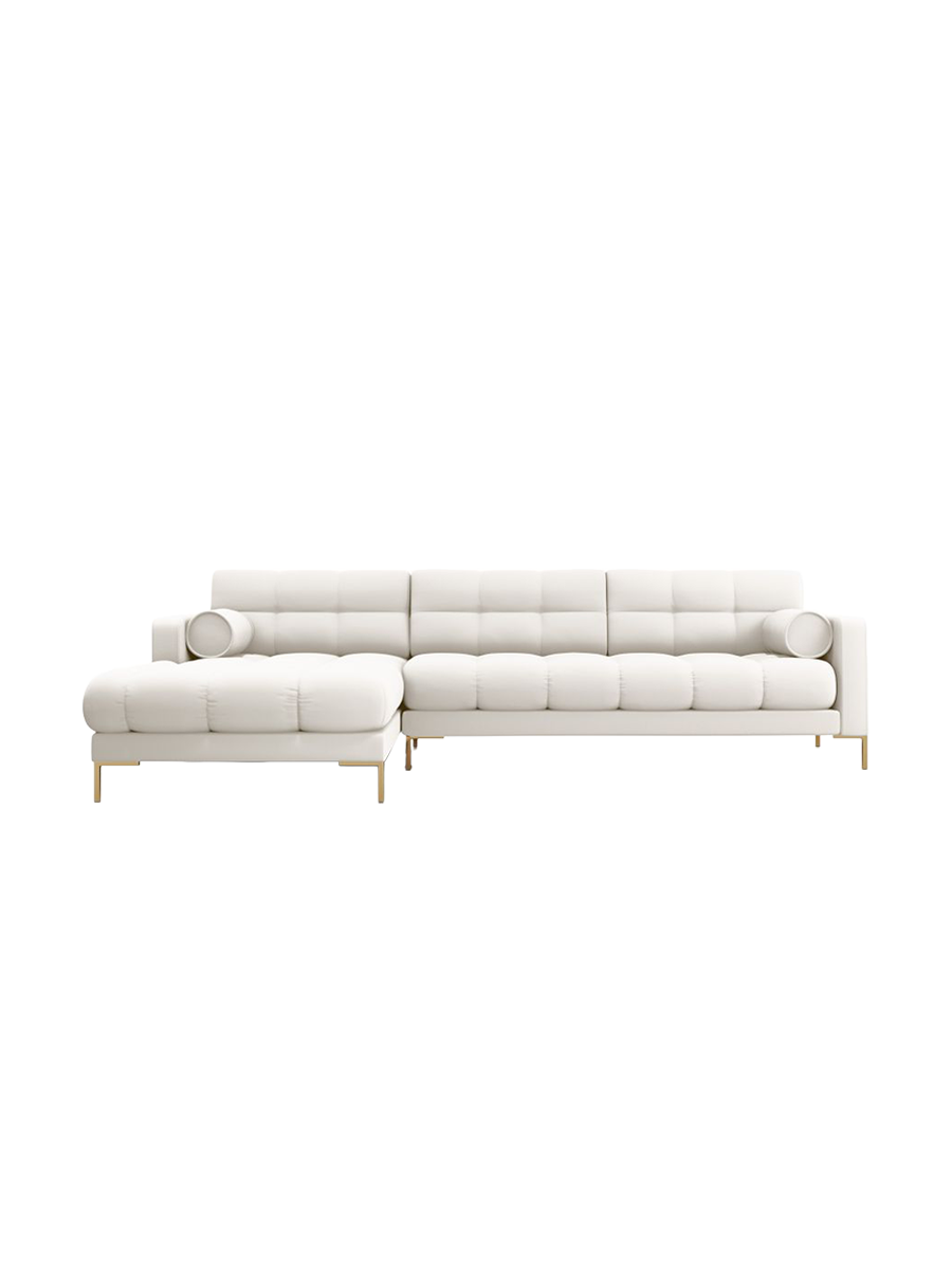 
5-Sitzer Design Ecksofa „Bali“ - Strukturstoff Beige hell / Gold / Eckteil links