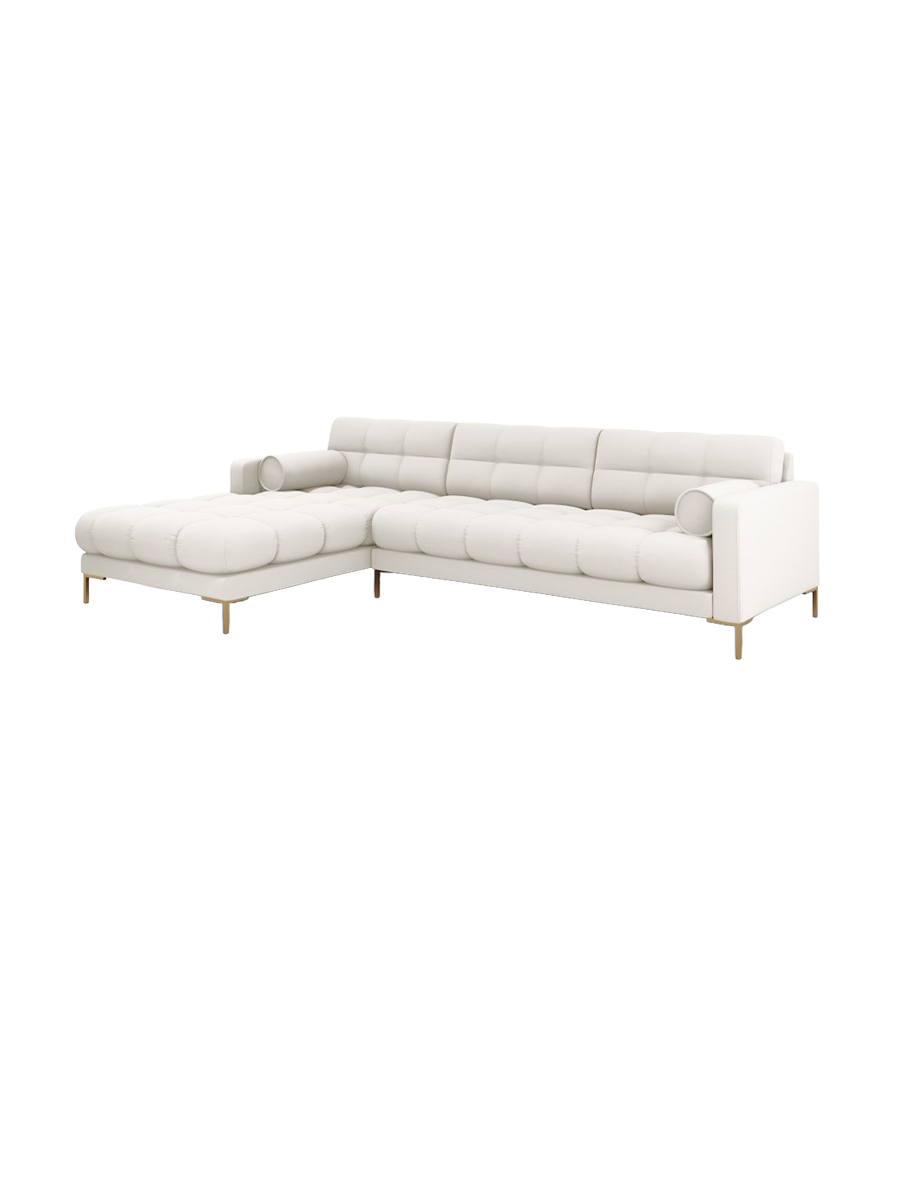 
5-Sitzer Design Ecksofa „Bali“ - Strukturstoff Beige hell / Gold / Eckteil links
