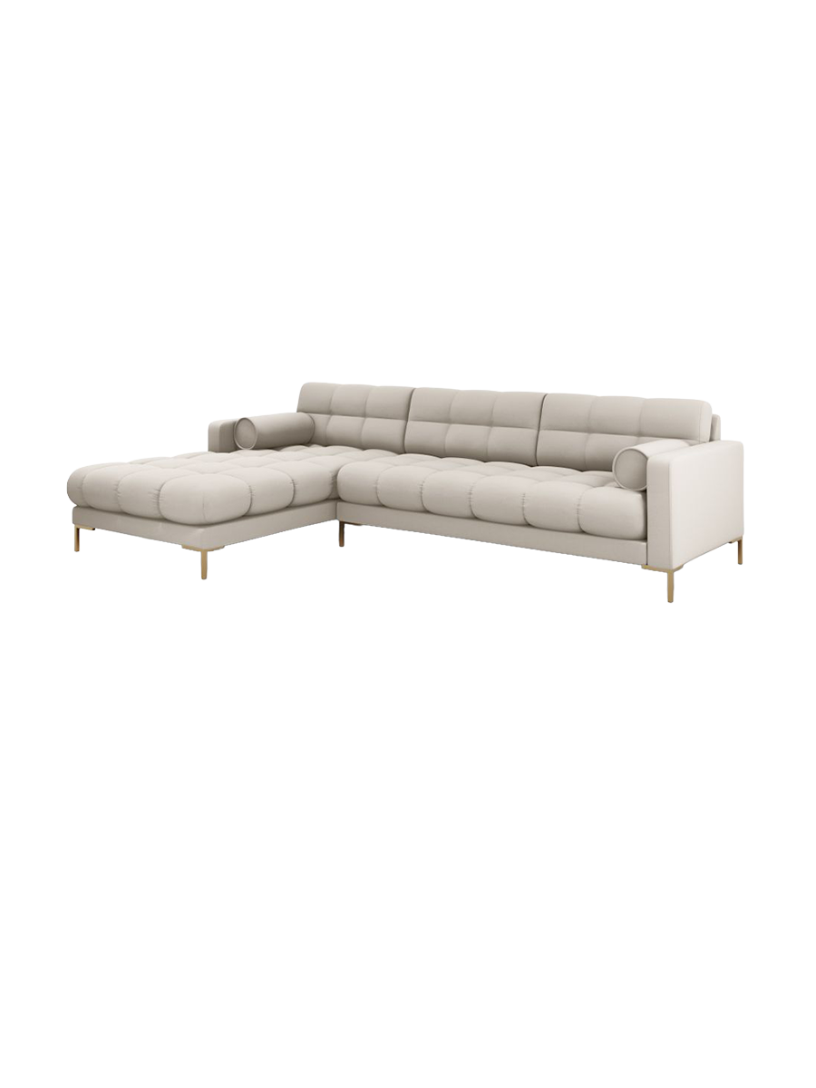 
5-Sitzer Design Ecksofa „Bali“ - Strukturstoff Beige / Gold / Eckteil links