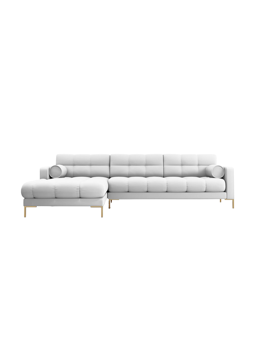 
5-Sitzer Design Ecksofa „Bali“ - Strukturstoff Hellgrau / Gold / Eckteil links