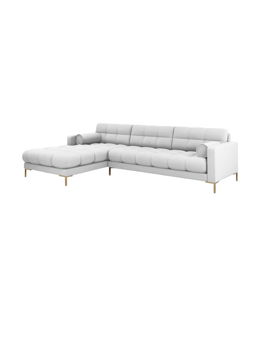 
5-Sitzer Design Ecksofa „Bali“ - Strukturstoff Hellgrau / Gold / Eckteil links