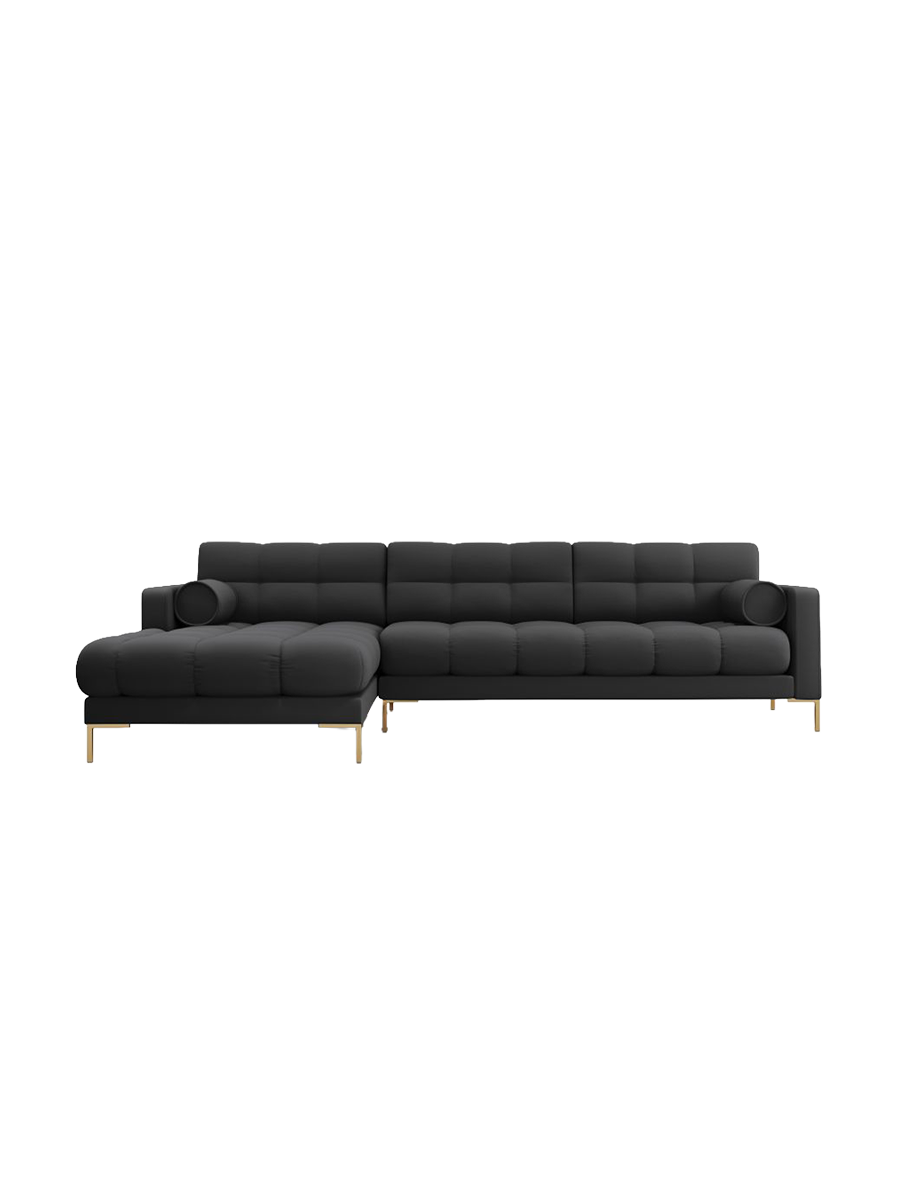 
5-Sitzer Design Ecksofa „Bali“ - Strukturstoff Dunkelgrau / Gold / Eckteil links
