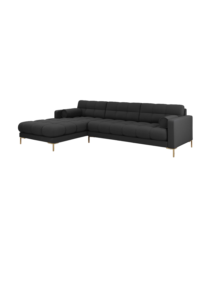 
5-Sitzer Design Ecksofa „Bali“ - Strukturstoff Dunkelgrau / Gold / Eckteil links