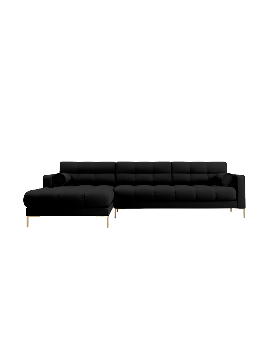
5-Sitzer Design Ecksofa „Bali“ - Strukturstoff Schwarz / Gold / Eckteil links