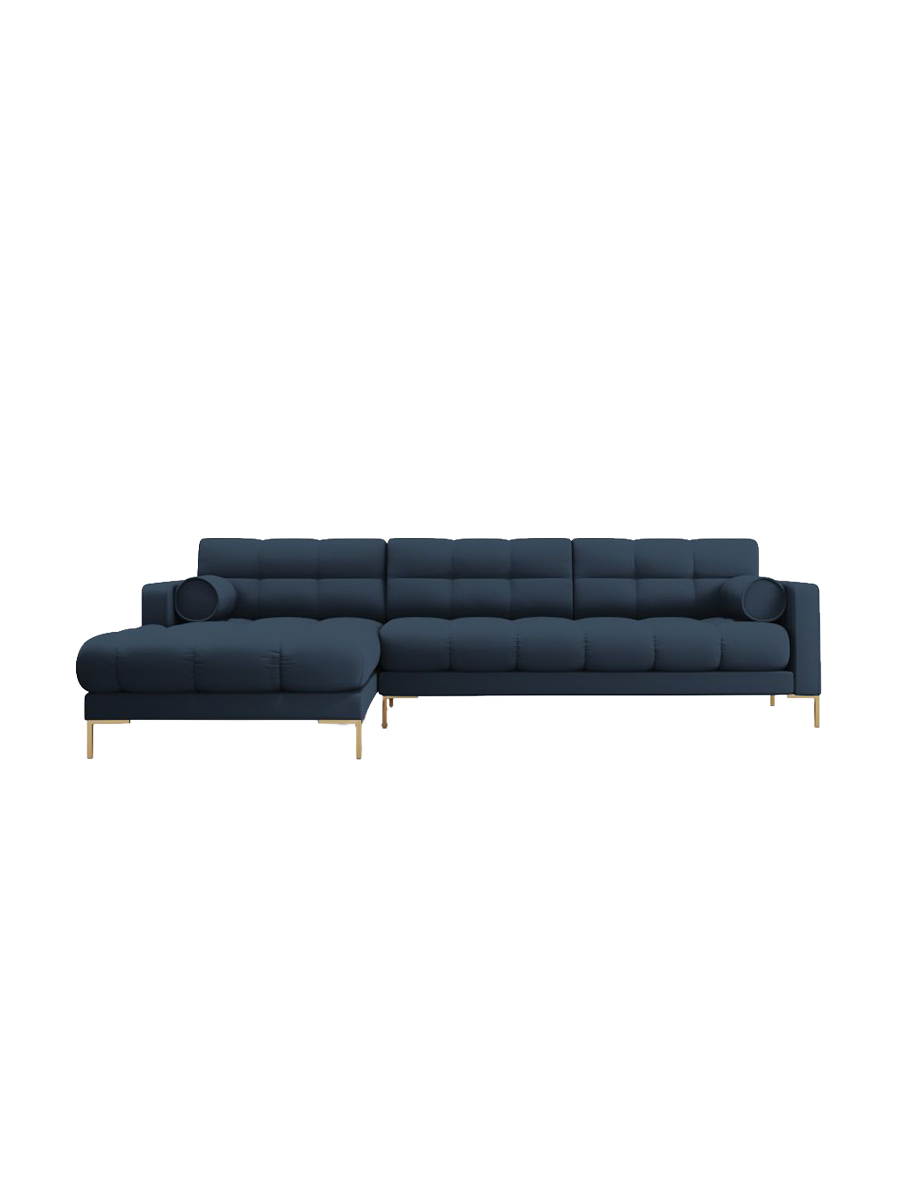 
5-Sitzer Design Ecksofa „Bali“ - Strukturstoff Blau / Gold / Eckteil links