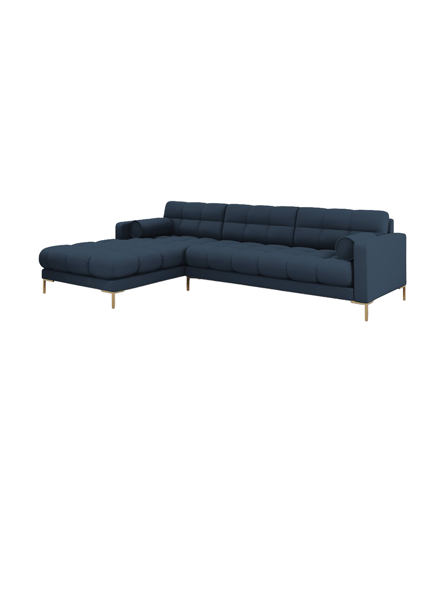 
5-Sitzer Design Ecksofa „Bali“ - Strukturstoff Blau / Gold / Eckteil links