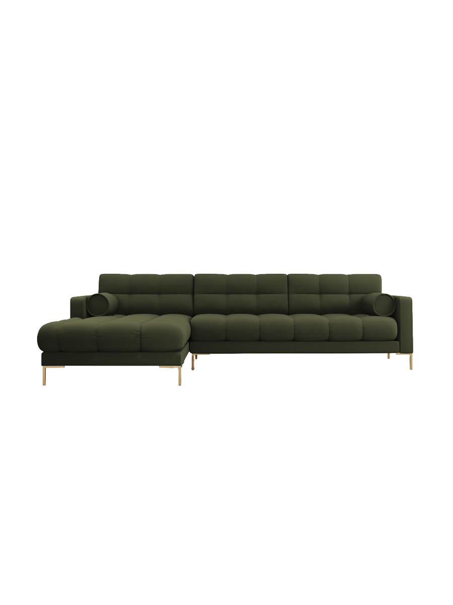 
5-Sitzer Design Ecksofa „Bali“ - Strukturstoff Grün / Gold / Eckteil links
