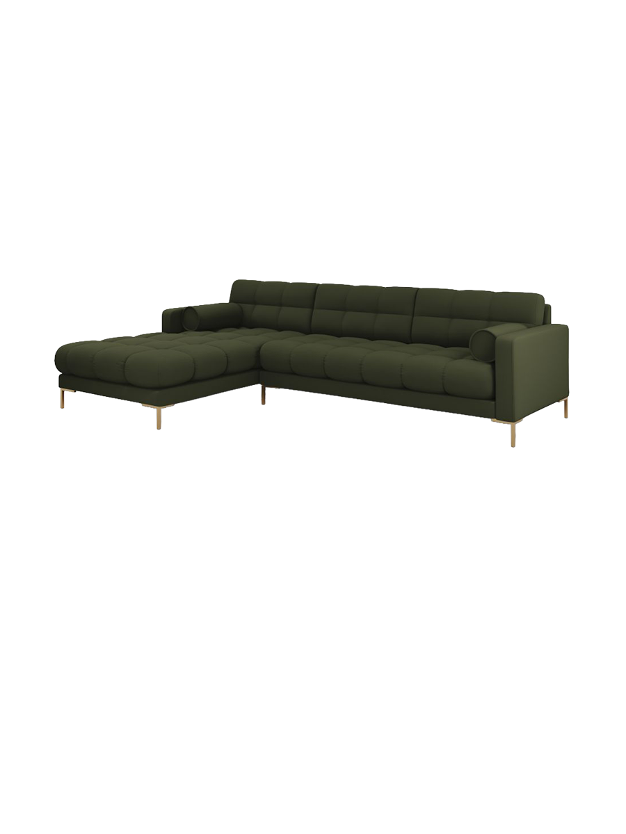 
5-Sitzer Design Ecksofa „Bali“ - Strukturstoff Grün / Gold / Eckteil links