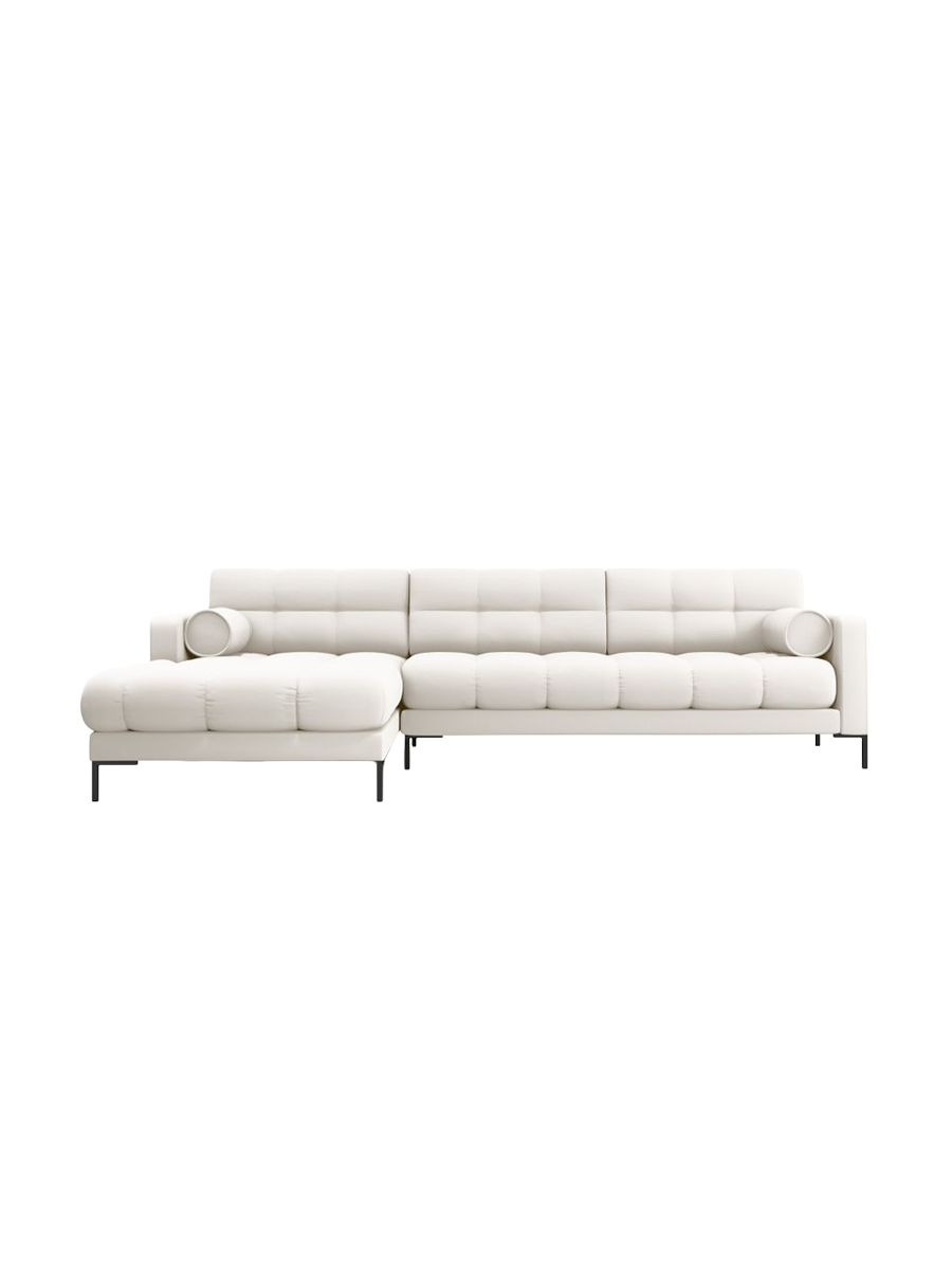 
5-Sitzer Design Ecksofa „Bali“ - Strukturstoff Beige hell / Schwarz / Eckteil links