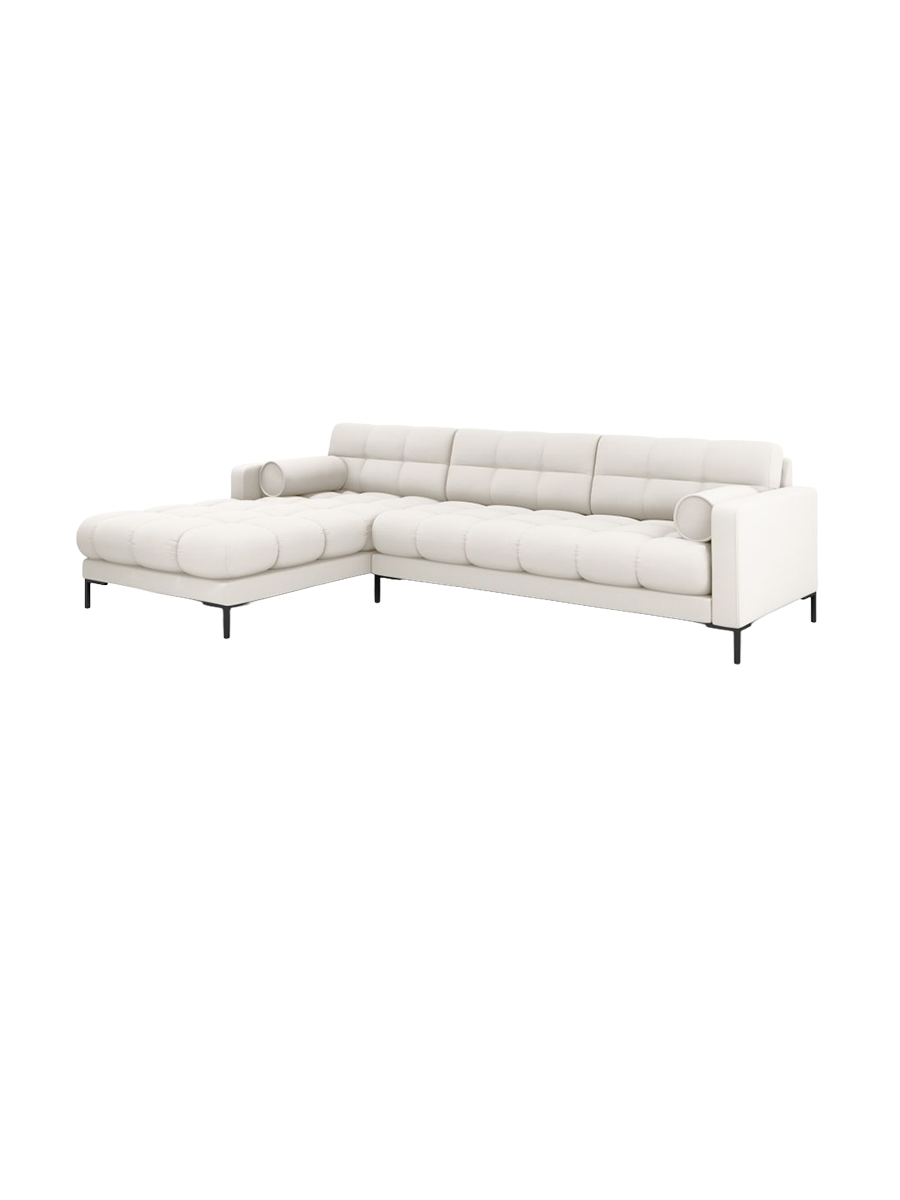 
5-Sitzer Design Ecksofa „Bali“ - Strukturstoff Beige hell / Schwarz / Eckteil links