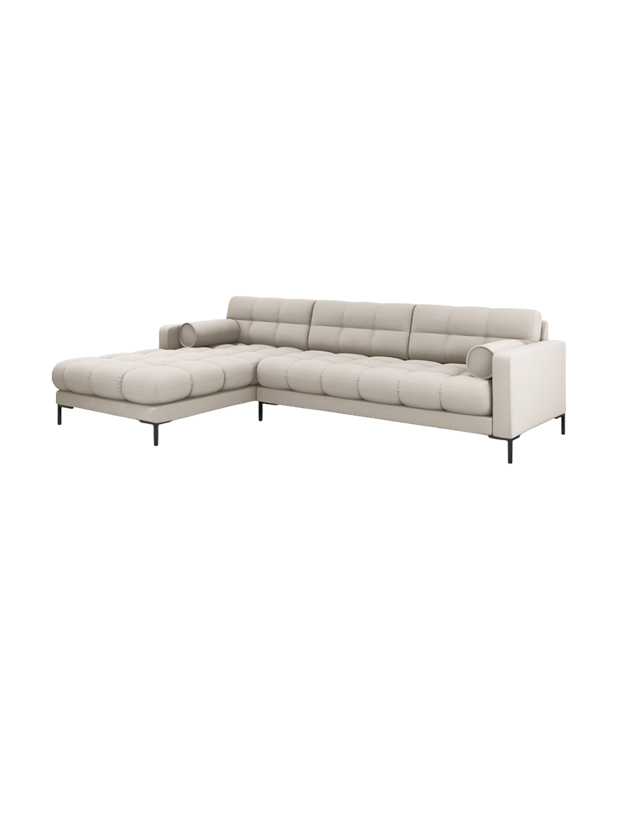 
5-Sitzer Design Ecksofa „Bali“ - Strukturstoff Beige / Schwarz / Eckteil links