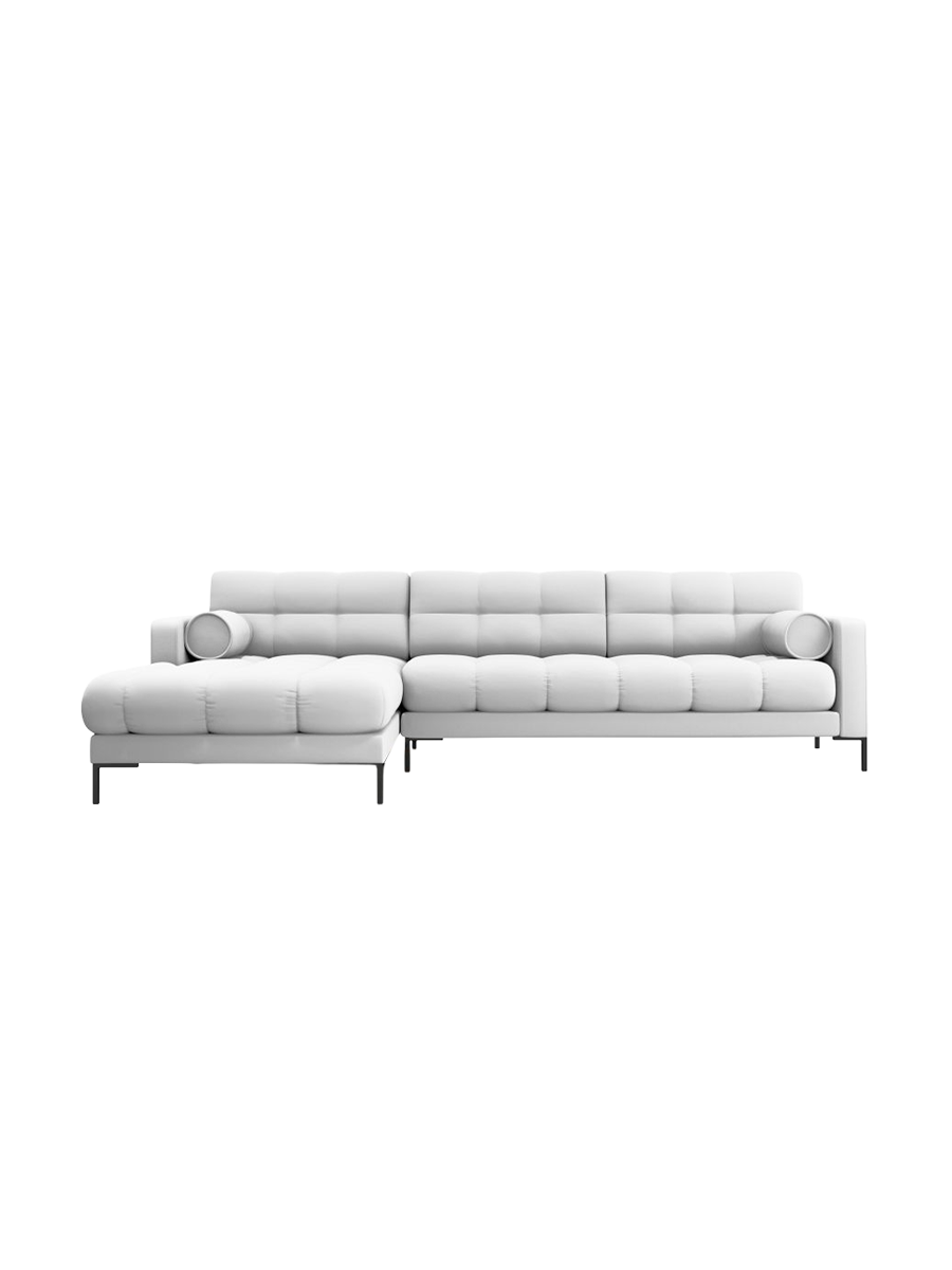
5-Sitzer Design Ecksofa „Bali“ - Strukturstoff Hellgrau / Schwarz / Eckteil links