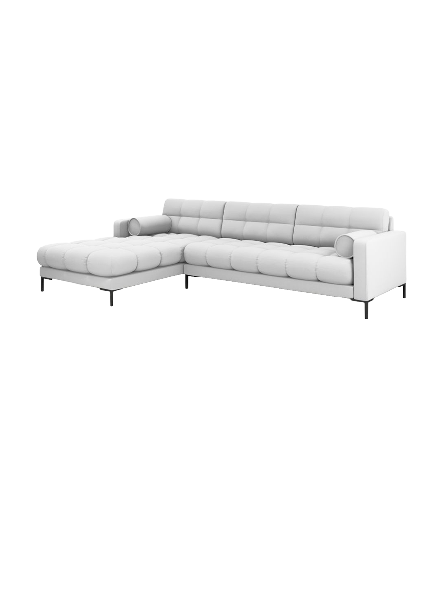 
5-Sitzer Design Ecksofa „Bali“ - Strukturstoff Hellgrau / Schwarz / Eckteil links