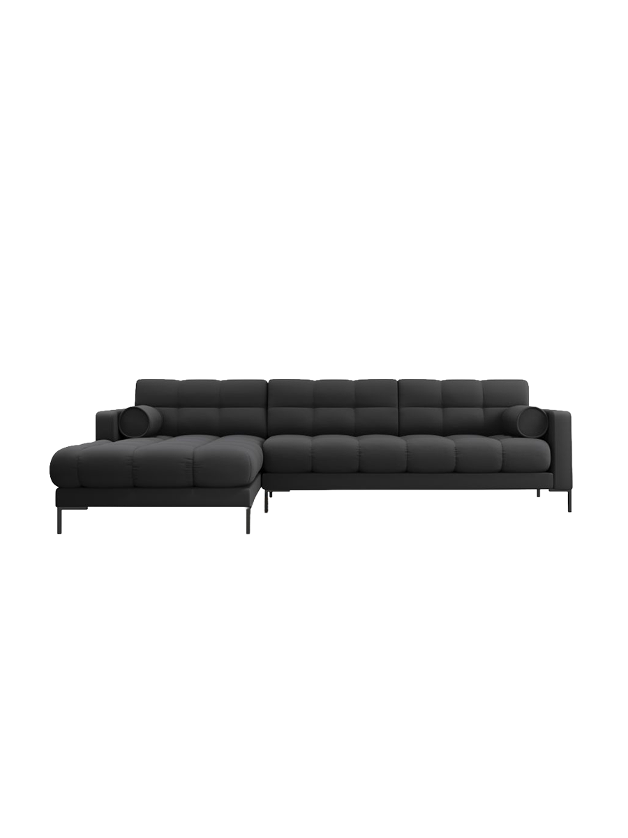 
5-Sitzer Design Ecksofa „Bali“ - Strukturstoff Dunkelgrau / Schwarz / Eckteil links