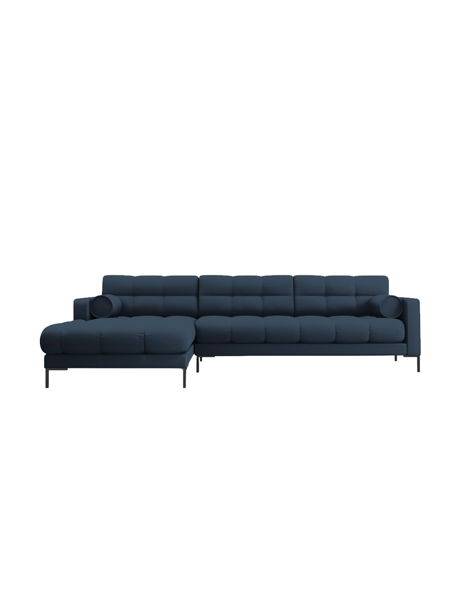
5-Sitzer Design Ecksofa „Bali“ - Strukturstoff Blau / Schwarz / Eckteil links
