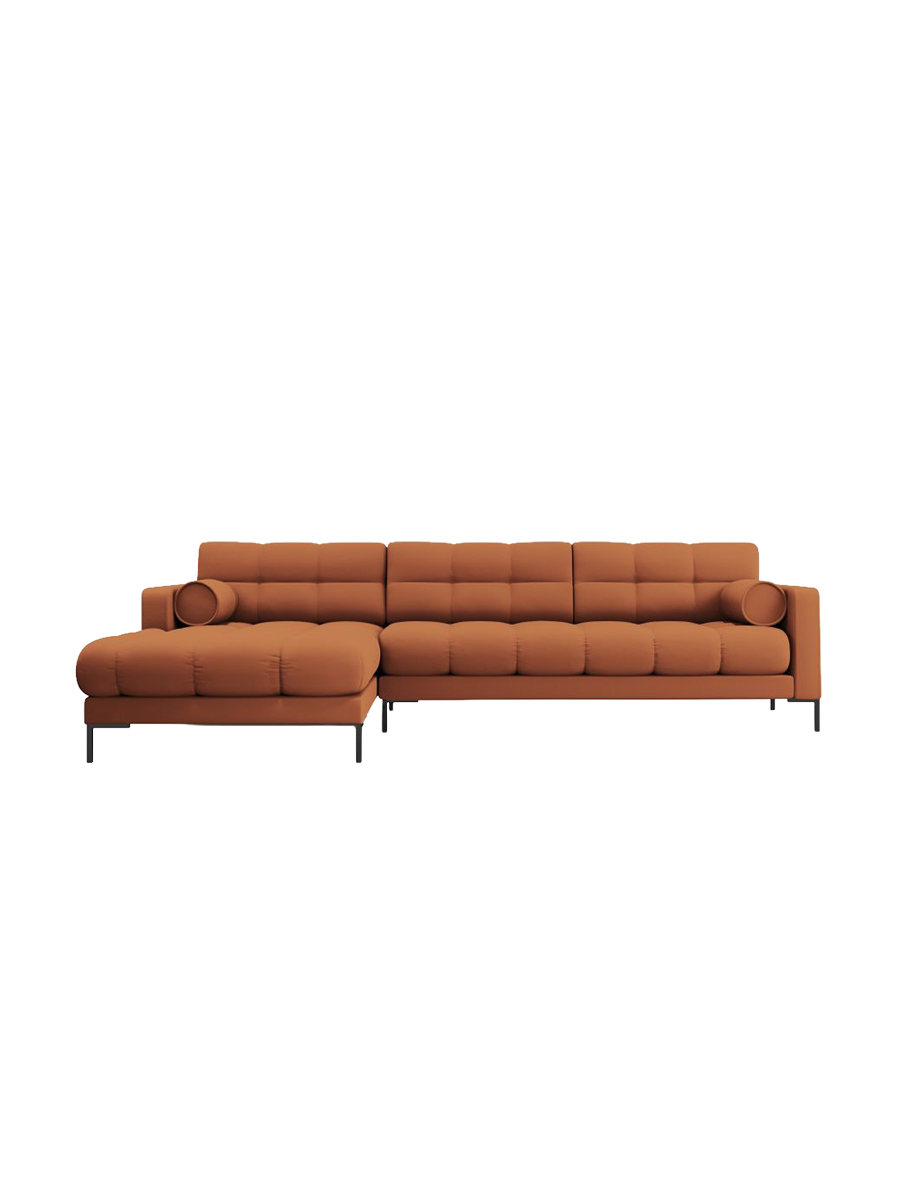 
5-Sitzer Design Ecksofa „Bali“ - Strukturstoff Brick / Schwarz / Eckteil links