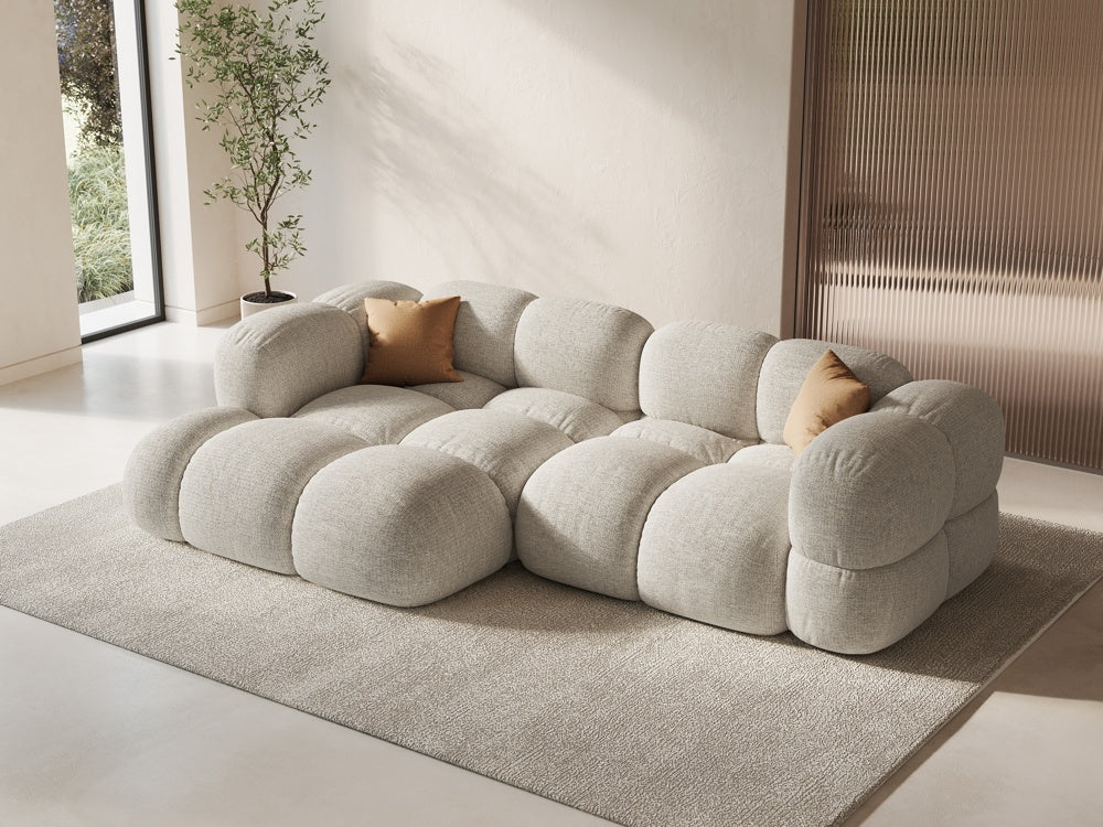 
3-Seater Designer Corner Sofa "Loretto" - Structured Fabric Beige / Left corner section