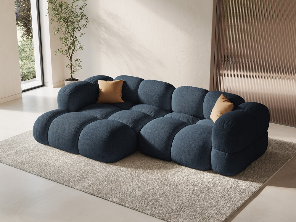 
3-Seater Designer Corner Sofa "Loretto" - Structured Fabric Dark Blue / Left corner section