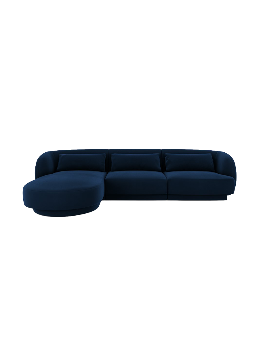 
4-seater designer corner sofa "Tulum" - Velvet Royal Blue / Left corner section