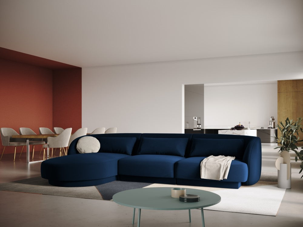 
4-seater designer corner sofa "Tulum" - Velvet Royal Blue / Left corner section