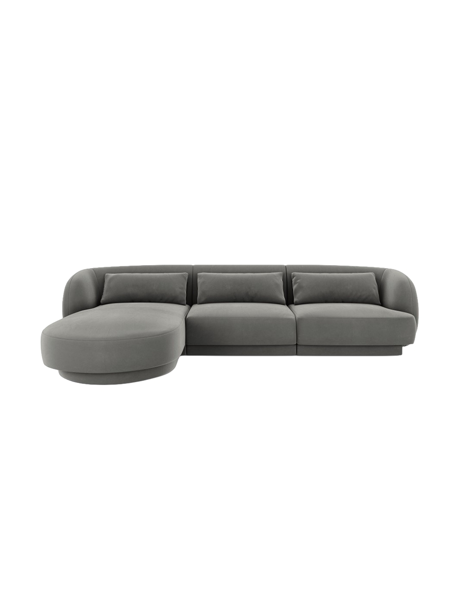 
4-seater designer corner sofa "Tulum" - Velvet Light Grey / Left corner section