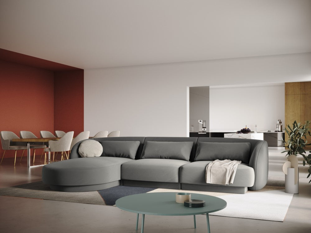
4-seater designer corner sofa "Tulum" - Velvet Light Grey / Left corner section