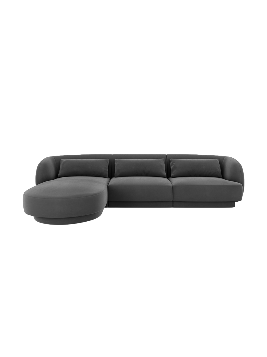 
4-seater designer corner sofa "Tulum" - Velvet Grey / Left corner section