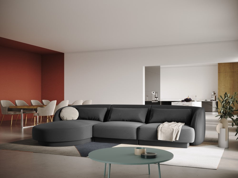 
4-seater designer corner sofa "Tulum" - Velvet Grey / Left corner section