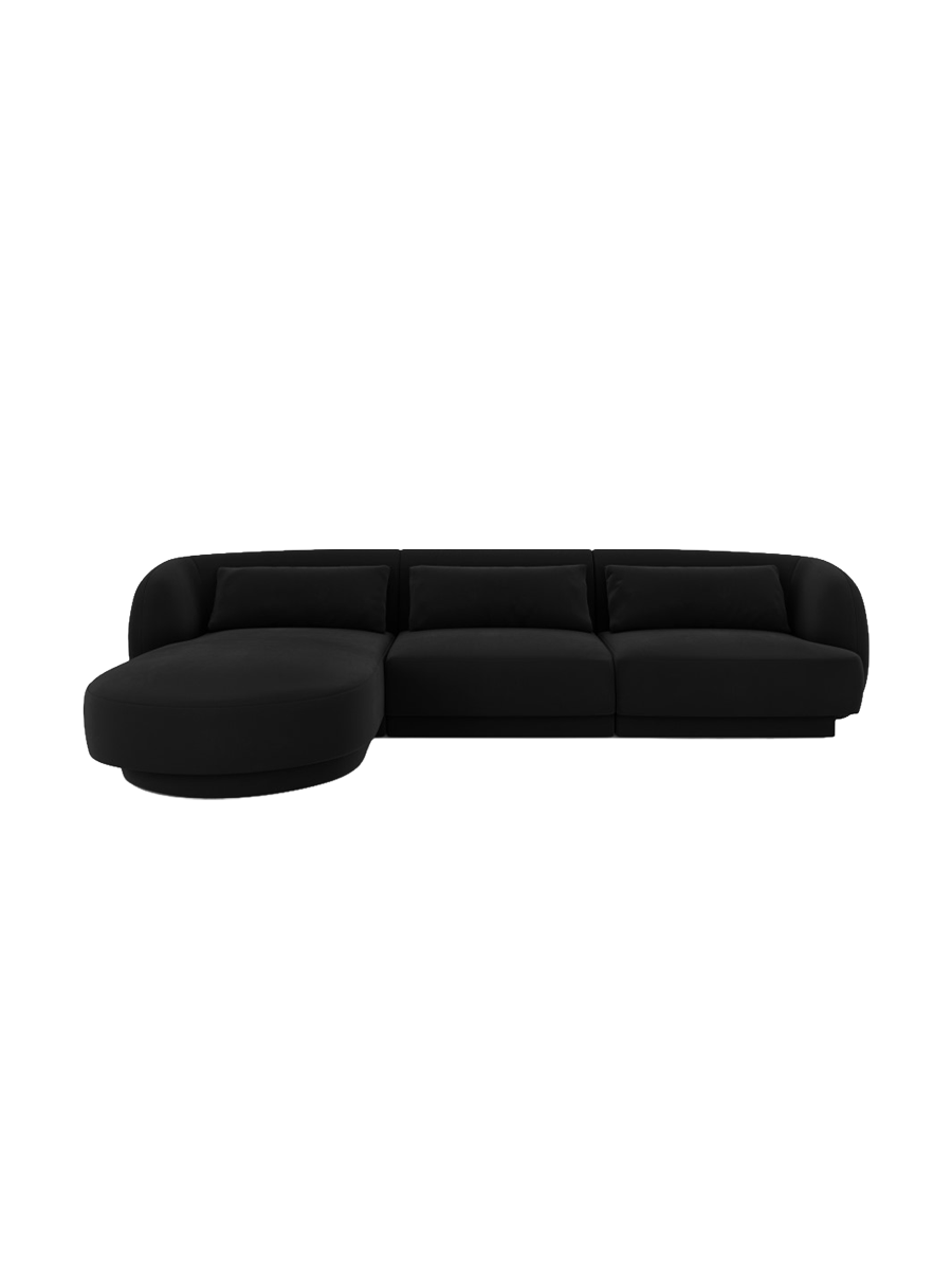 
4-seater designer corner sofa "Tulum" - Velvet Black / Left corner section