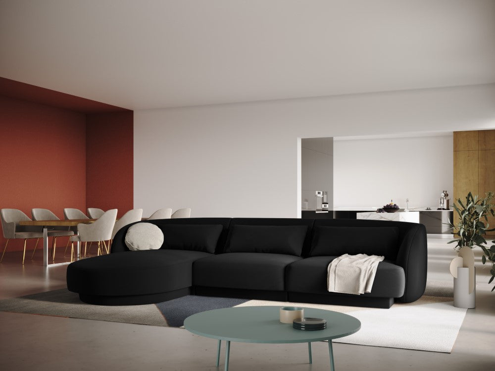 
4-seater designer corner sofa "Tulum" - Velvet Black / Left corner section