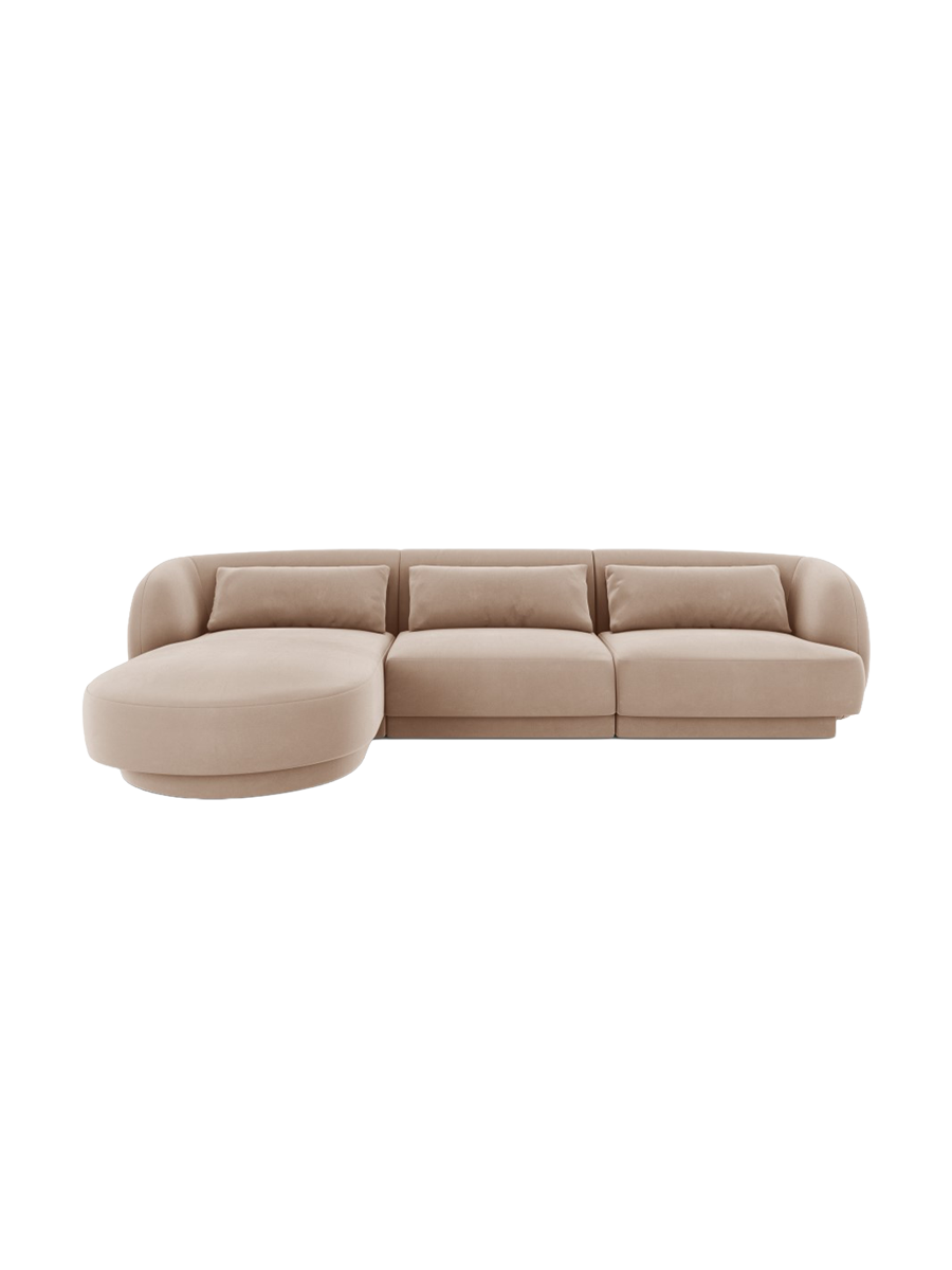 
4-seater designer corner sofa "Tulum" - Velvet Beige / Left corner section