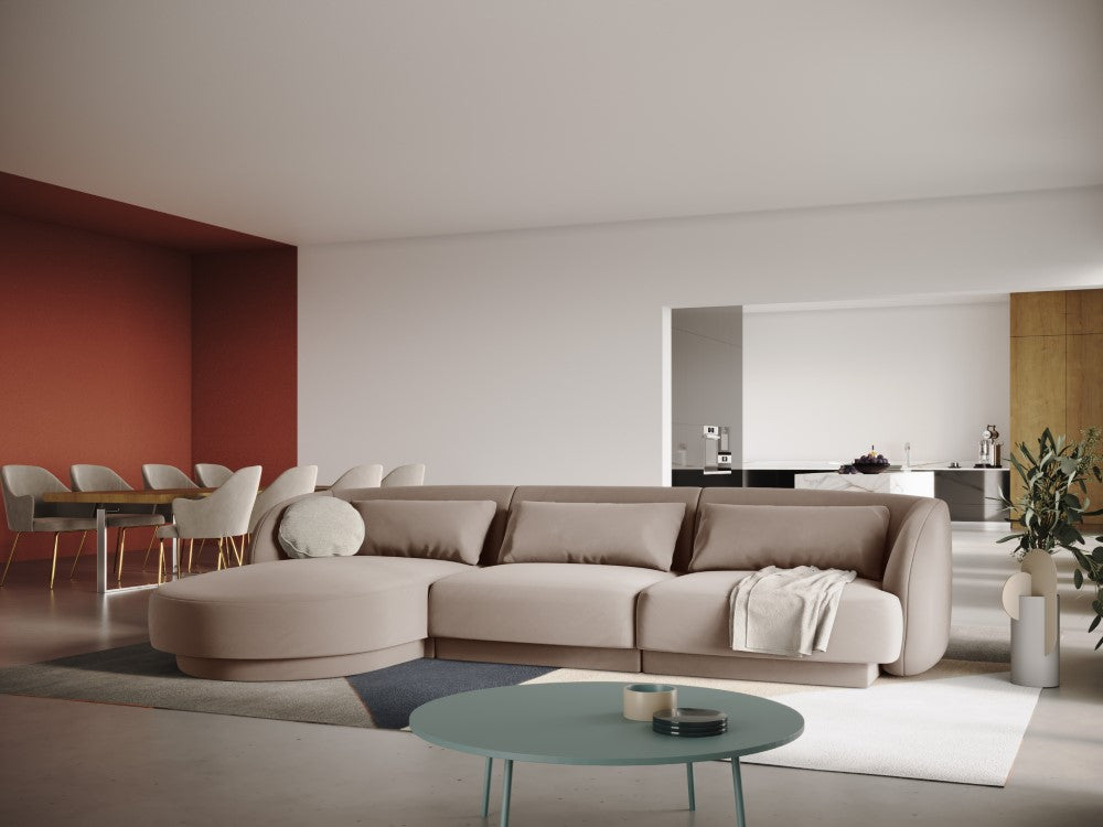 
4-seater designer corner sofa "Tulum" - Velvet Beige / Left corner section