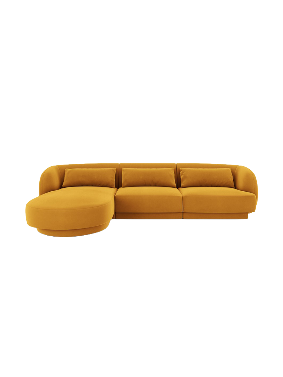 
4-seater designer corner sofa "Tulum" - Velvet Mustard Yellow / Left corner section