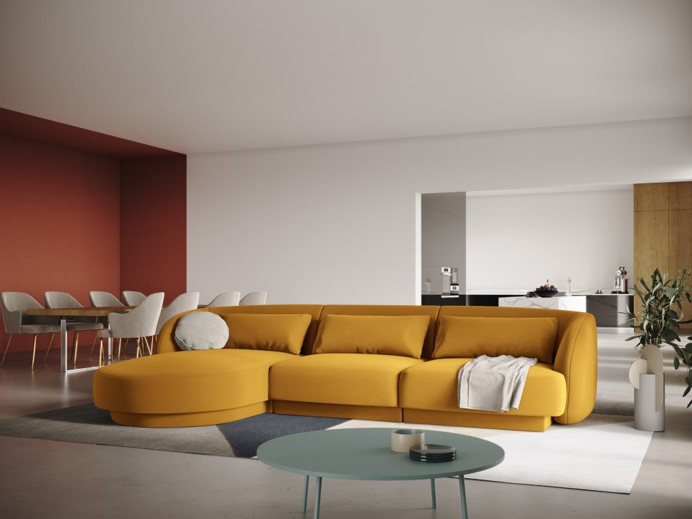 
4-seater designer corner sofa "Tulum" - Velvet Mustard Yellow / Left corner section