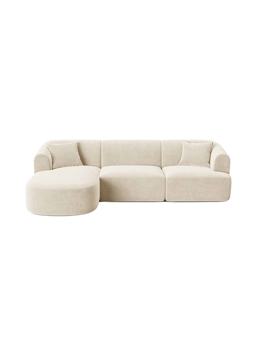 
4-Seater Designer Corner Sofa "Campi" - Light Beige Velvet / Left corner section