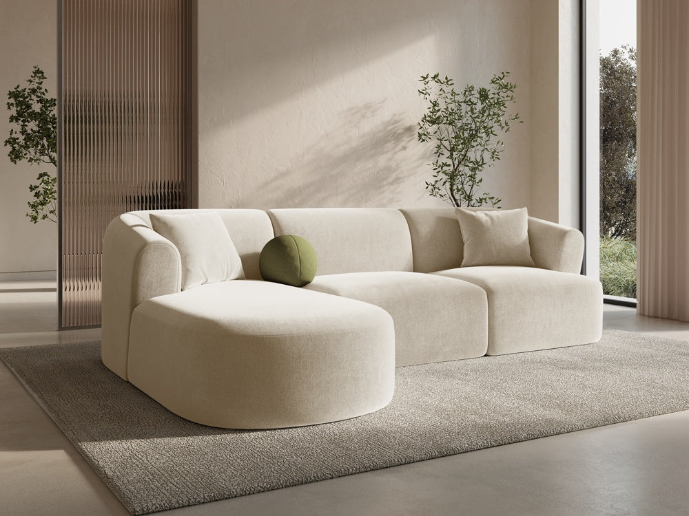 
4-Seater Designer Corner Sofa "Campi" - Light Beige Velvet / Left corner section